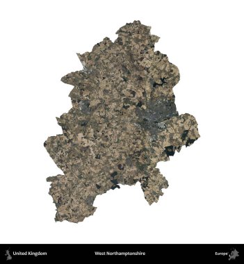 Batı Northamptonshire. Birleşik Krallık 'ın idari alanı B uydusundaki görüntülerde beyaza izole edildi