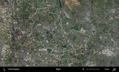 Wigan. Birleşik Krallık 'ın B uydusu görüntülerinde özetlenmiş idari alanı