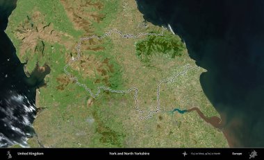 York ve Kuzey Yorkshire. Birleşik Krallık 'ın B uydusu görüntülerinde özetlenmiş idari alanı