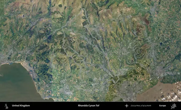 Rhondda Cynon Taf. Birleşik Krallık 'ın B uydusu görüntülerinde özetlenmiş idari alanı