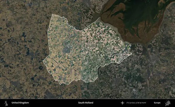 Güney Hollanda. Birleşik Krallık 'ın idari alanı karartılmış bir B uydusu görüntüsüyle vurgulanmış ve özetlenmiştir
