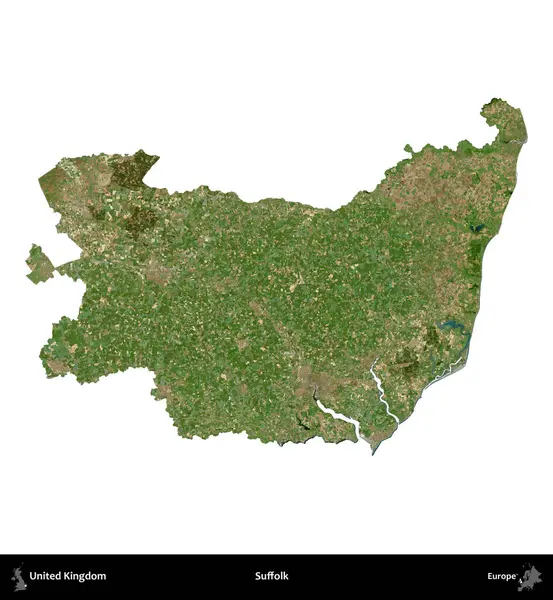 Suffolk. Birleşik Krallık 'ın idari alanı B uydusundaki görüntülerde beyaza izole edildi