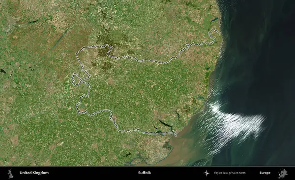 Suffolk. Birleşik Krallık 'ın B uydusu görüntülerinde özetlenmiş idari alanı