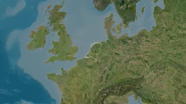 Hollanda haritası - zoom. Sınır. Uydu.