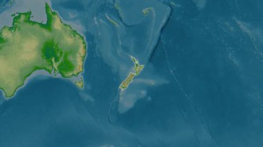 Yeni Zelanda haritası - yakınlaştır. Sınır. Fiziksel.