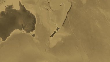 Yeni Zelanda haritası - yakınlaştır. Sınır. Sepya.