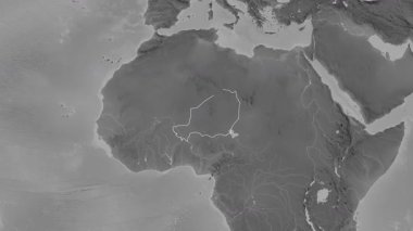 Nijer haritası - özüt. Sınır. Gri tonlu. Etiketler