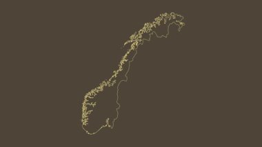 Norveç haritası - çizgi film. Sınır. Sepya.