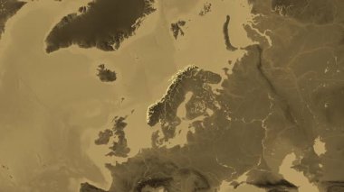 Norveç haritası - yakınlaştır. Sınır. Sepya.