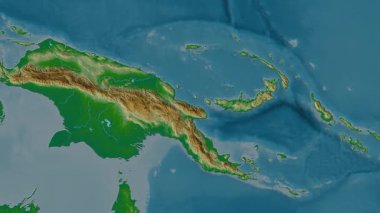 Papua Yeni Gine haritası - sür. Sınır. Fiziksel.