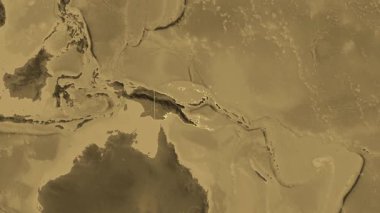 Papua Yeni Gine haritası - yakınlaştır. Sınır. Sepya.