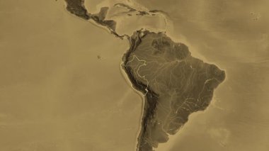 Peru haritası - yakınlaştır. Sınır. Sepya.