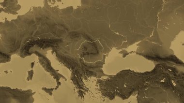 Romanya haritası - çıkartma. Sınır. Sepya.