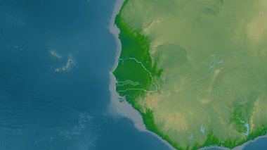 Senegal haritası - çıkart. Sınır. Fiziksel olarak. Etiketler