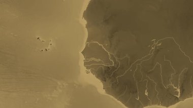 Senegal haritası - çıkart. Sınır. Sepia. Etiketler