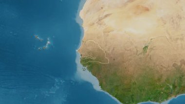 Senegal haritası - yakınlaştır. Sınır. Uydu.