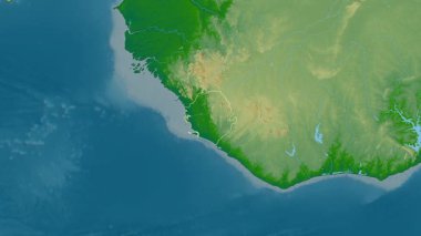 Sierra Leone haritası. Sınır. Fiziksel olarak. Etiketler