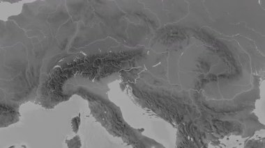 Slovenya haritası - özet. Sınır. Gri tonlu. Etiketler