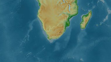 Güney Afrika haritası. Sınır. Fiziksel olarak. Etiketler