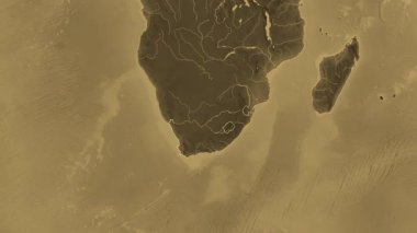 Güney Afrika haritası - süzül. Sınır. Sepya.