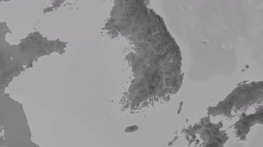 Güney Kore haritası - sür. Sınır. Gri Tonlama.