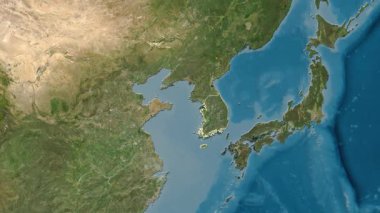 Güney Kore haritası - süzül. Sınır. Uydu.