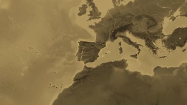 İspanya haritası - özüt. Sınır. Sepia. Etiketler