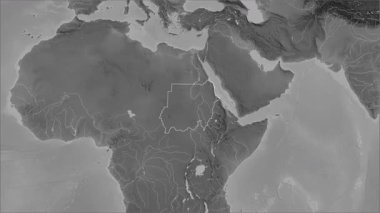 Sudan haritası - yakınlaştır. Sınır. Gri Tonlama.