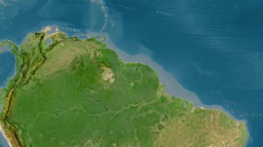 Surinam haritası - yakınlaştır. Sınır. Uydu.