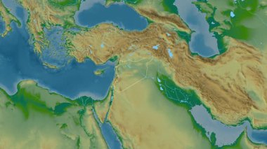 Suriye haritası - çıkartma. Sınır. Fiziksel olarak. Etiketler