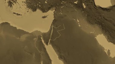 Ürdün haritası - özüt. Bölgeler. Sepya.