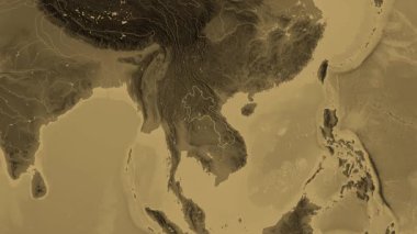 Laos haritası - yakınlaştır. Bölgeler. Sepya.