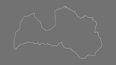 Letonya haritası - çizgi film. Bölgeler. Gri Tonlama.