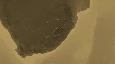 Lesotho haritası - özet. Bölgeler. Sepya.
