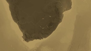 Lesotho haritası - süzül. Bölgeler. Sepya.