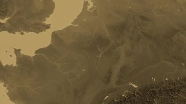 Lüksemburg haritası - süzül. Bölgeler. Sepya.