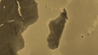 Madagaskar haritası - sür. Bölgeler. Sepya.