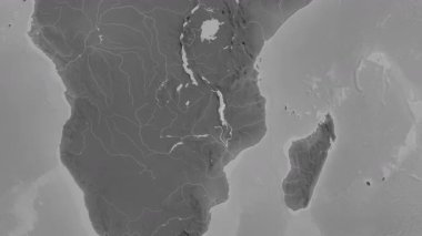 Malawi haritası - süzül. Bölgeler. Gri Tonlama.