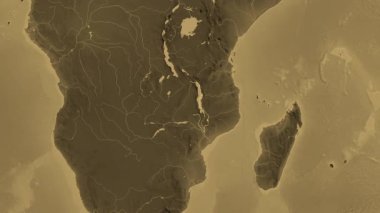 Malawi haritası - süzül. Bölgeler. Sepya.