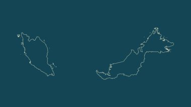 Malezya haritası - çizgi film. Bölgeler. Uydu.