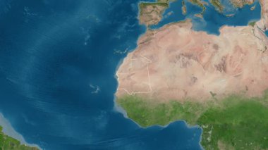 Moritanya haritası. Bölgeler. Uydu.