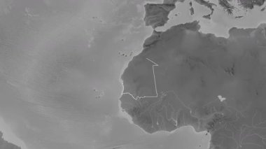 Moritanya haritası - süzül. Bölgeler. Gri Tonlama.