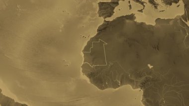 Moritanya haritası - yakınlaştır. Bölgeler. Sepya.