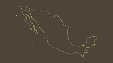 Meksika haritası - çizgi film. Bölgeler. Sepya.