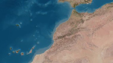 Fas haritası - sür. Bölgeler. Uydu.