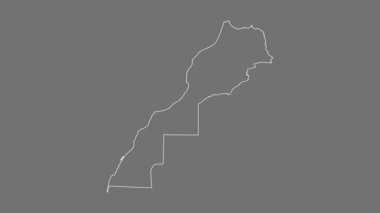 Batı Sahra haritalı Fas karikatürü. Bölgeler. Gri Tonlama.