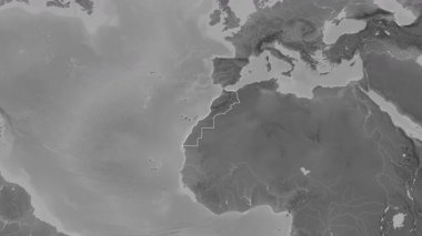 Batı Sahra haritalı Fas. Bölgeler. Gri Tonlama.