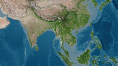 Myanmar haritası - yakınlaştır. Bölgeler. Uydu.