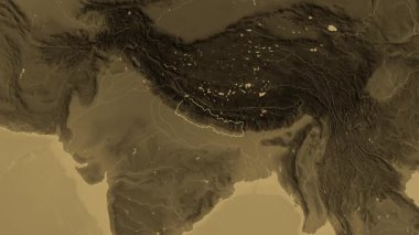 Nepal haritası - özüt. Bölgeler. Sepya.