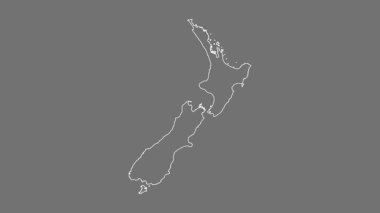Yeni Zelanda haritası - çizgi film. Bölgeler. Gri Tonlama.